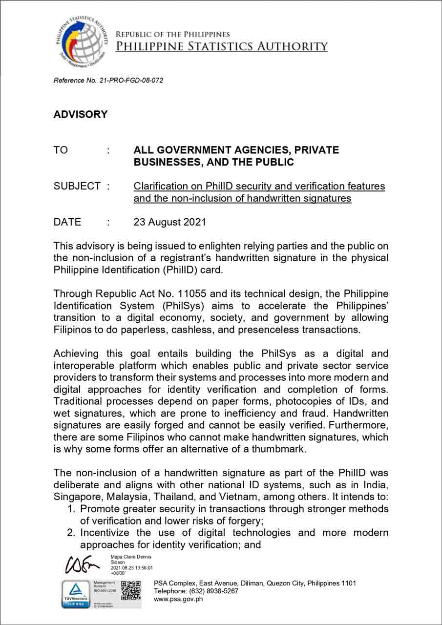PSA Advisory - Clarification on PhilID security and verification